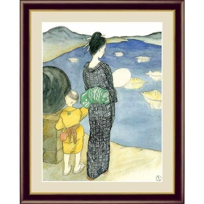 日本の名画　日本画　燈籠流し　竹久夢二　F6　52&times;42cm　手彩仕上 高精細巧芸美術画
