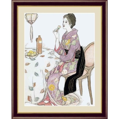 日本の名画　日本画　青い酒　竹久夢二　F4　42&times;34cm　手彩仕上 高精細巧芸美術画