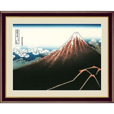 日本の名画　浮世絵　富嶽三十六景　山下白雨　葛飾北斎　F4　42&times;34cm　手彩仕上 高精細巧芸美術画　風景画