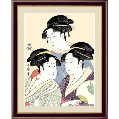 日本の名画　浮世絵　美人画　寛政の三美人　喜多川歌麿　F4　42&times;34cm　手彩仕上 高精細巧芸美術画