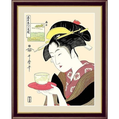 日本の名画　浮世絵　美人画　難波屋おきた　喜多川歌麿　F4　42&times;34cm　手彩仕上 高精細巧芸美術画