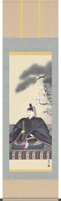 掛軸/慶祝・縁起画/天神/天神/清水雲峰/三美会/洛彩緞子本表装/尺五サイズ幅54.5cm/桐箱畳紙収納/表装品質十年保証