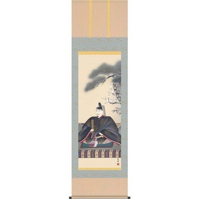 掛軸/慶祝・縁起画/天神/天神/清水雲峰/三美会/洛彩緞子本表装/尺五サイズ幅54.5cm/桐箱畳紙収納/表装品質十年保証
