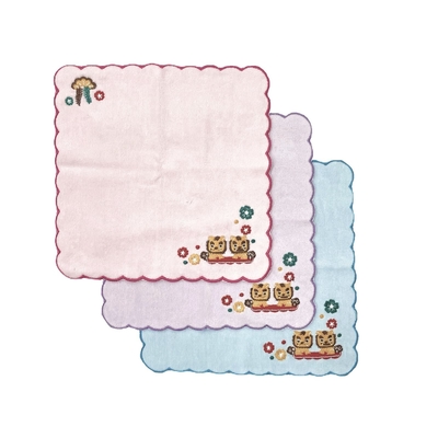 刺繍スカラップ ミニタオル/シーサー