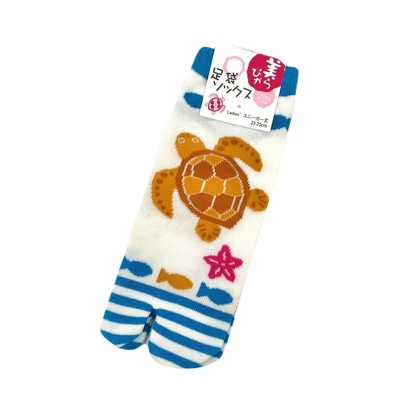 美らぴか足袋ソックス<ブルーボーダー／ウミガメ>(23-25cm)