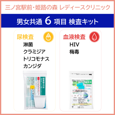 【三ノ宮駅前・姫路の森レディースクリニック】６項目検査キット　性器（尿）　血液　　男女共通でご利用いただけます。