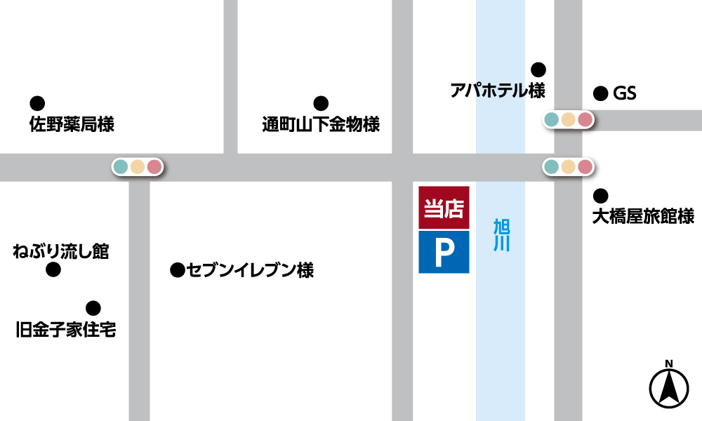 宮城屋蒲鉾店の駐車場案内図