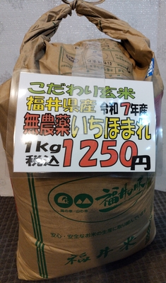 こだわり玄米：福井産無農薬いちほまれ
