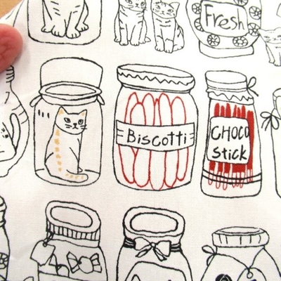 瓶猫　アイボリー色　オックス生地 (9750-1)