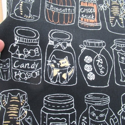 瓶猫　ブラック色　オックス生地 (9750-2)