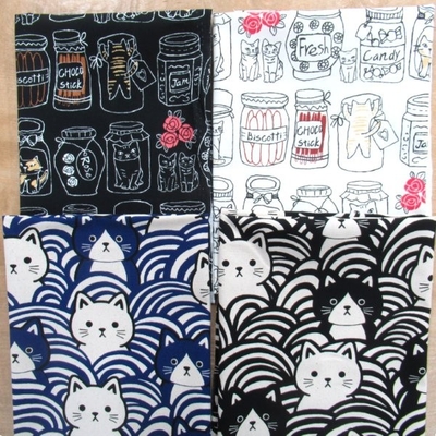 猫柄オックス生地　4枚セット　(50cm&times;50cm&times;4枚)