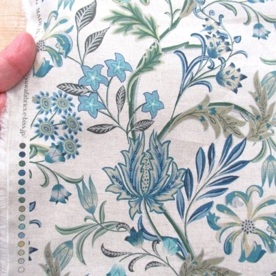 CLASSIC BOTANICAL FLOWER  (9789-1) GRREN色 麻綿混