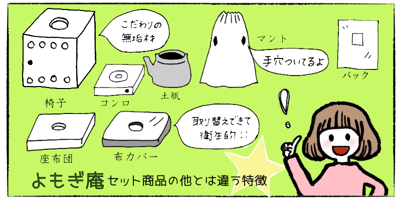 よもぎ庵のよもぎ蒸しセットこだわりポイント | よもぎ庵