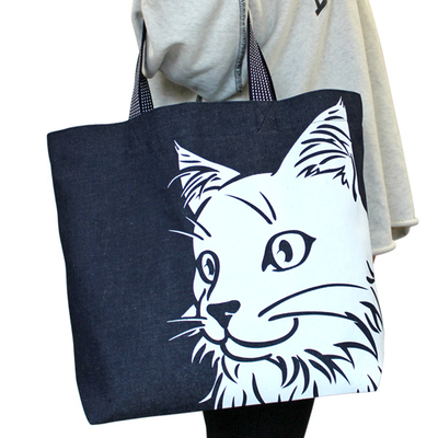 デカ顔インディゴ横長バッグ