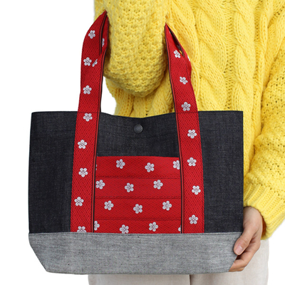 畳縁ボタン付トートバッグ