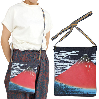 カラープリント真田紐デニムショルダーポーチ