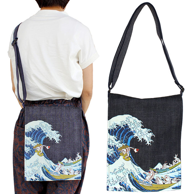 カラープリントデニムショルダーバッグ
