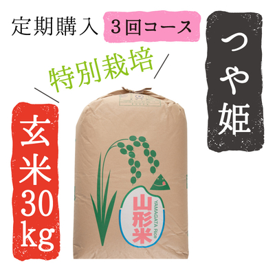 【定期購入】令和7年産特別栽培米つや姫玄米30kg　3回定期