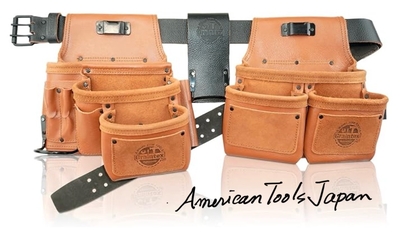 グレインテックス　ライトオーク本革腰袋　変形2段3ポケット➕3段ポケット➕革製バックに金属製ループハンマーホルダー