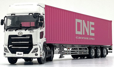 京商オリジナル1:43 UDクオンGK日本トレクスコンテナセミトレーラー(ホワイト/ONE コンテナ）