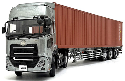 京商オリジナル 1/43 UDクオンGK日本トレクスコンテナセミトレーラー (シルバー/ブラウンコンテナ）