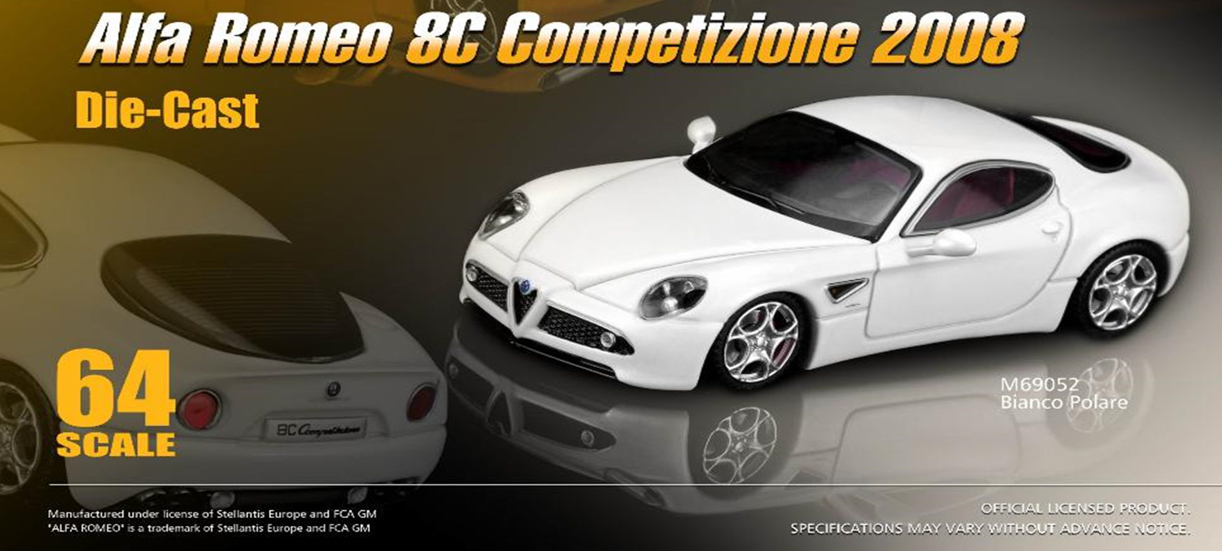 MOTORHELIX 1/64 アルファロメオ 8C Competizione 2008 Giallo Mica