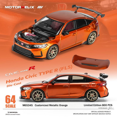 MOTORHELIX 1/64 ホンダ Civic Type R (FL5) Customized	メタリックオレンジ  ダイキャストモデル  ボンネット着脱可能