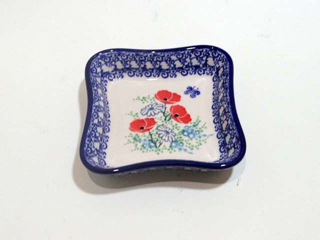 ポーリッシュポタリー スクエア豆皿11cm 電子レンジ/オーブン