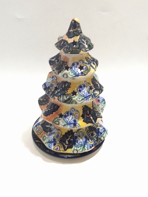 ポーリッシュポタリー　クリスマスツリー　置き物　飾り　26.5ｃｍ皿装着時