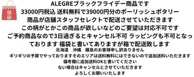 ブラックフライデー2025ALEGRE　限定店スタッフセレクト　33000円送料無料　税込み