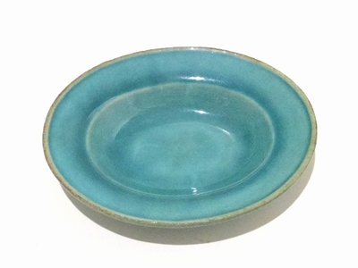 Awabi ware 楕円小皿 ターコイズ　約　13ｃｍｘ11ｃｍ　ｘ高さ3ｃｍ
