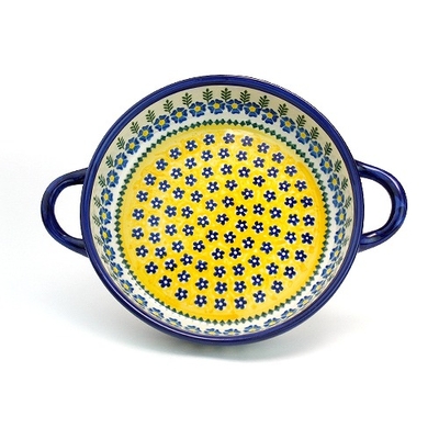 ポーリッシュポタリー　ラウンドキャセロール　持ち手あり約30ｃｍ　電子レンジ/オーブン/食洗器対応