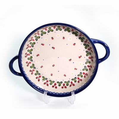 ポーリッシュポタリー　ラウンドキャセロール　持ち手あり約30ｃｍ　電子レンジ/オーブン/食洗器対応