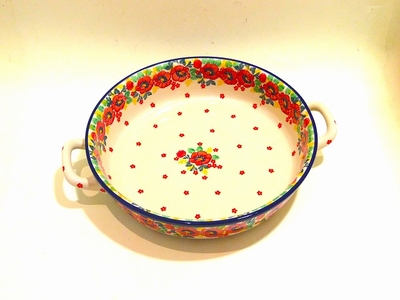 ポーリッシュポタリー　キャセロール持ちてあり31.5ｃｍ　電子レンジ/オーブン/食洗器対応