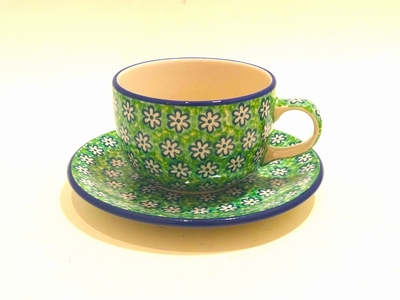 ポーリッシュポタリー　カップ＆ソーサー　160ｍｌ/電子レンジ/オーブン/食洗器対応/ＡＬＥＧＲＥ