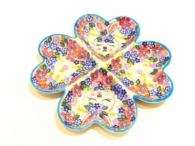 ポーリッシュポタリー　　人気商品うさぎ柄　セパレート皿22ｃｍ　電子レンジ/オーブン/食洗器対応