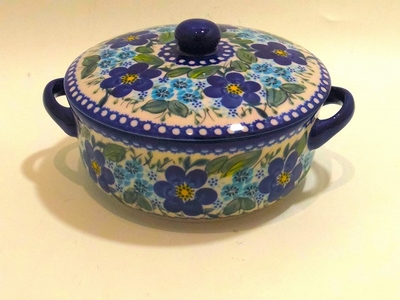 ポーリッシュポタリー　キャセロール/グラタン皿20ｃｍ蓋つき持ちてあり（直火不可）　電子レンジ/オーブン/食洗器対応