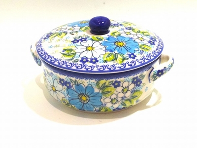 ポーリッシュポタリー　キャセロール/グラタン皿20ｃｍ蓋つき持ちてあり（直火不可）　電子レンジ/オーブン/食洗器対応