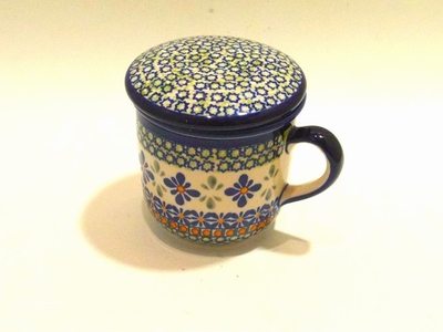 ポーリッシュポタリー　マグカップ蓋茶こし　つき/電子レンジ/オーブン/食洗器対応/ＡＬＥＧＲＥ
