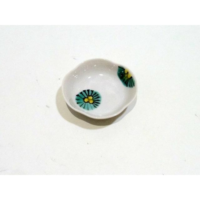 九谷青窯　豆皿6ｃｍ色絵笠松　作家高原
