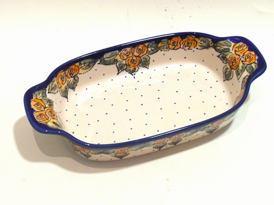 ポーリシュポタリー　持ちてありグラタン皿　25.5ｃｍ　電子レンジ/オーブン/食洗器対応