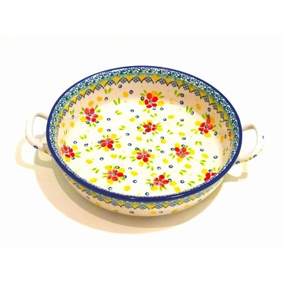 ポーリッシュポタリー　グラタン皿/オーブン皿28ｃｍ持ちてあり　電子レンジ/オーブン/食洗器対応