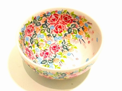 ポーリッシュポタリー　バラ柄　16ｃｍ　中鉢　電子レンジ/オーブン/食洗器対応/ＡＬＥＧＲＥ