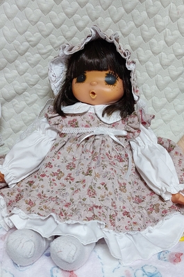 ドール服  麻 花柄エプロンドレス