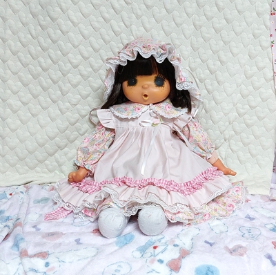 ドール服 ピンクエプロン（ギンガム）花柄ドレス  ４７センチジェジェちゃんサイズ