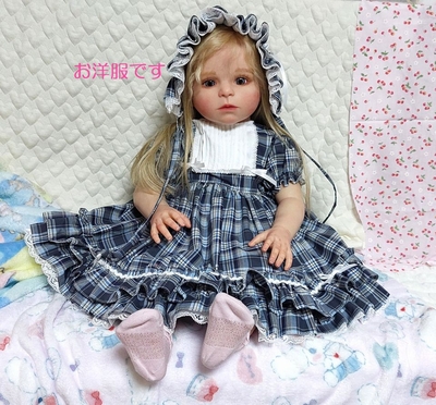 ドール服  ブルーチェックワンピースと帽子