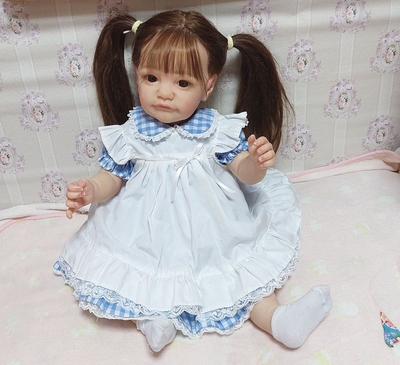 ドール服 水色チェックエプロンドレス