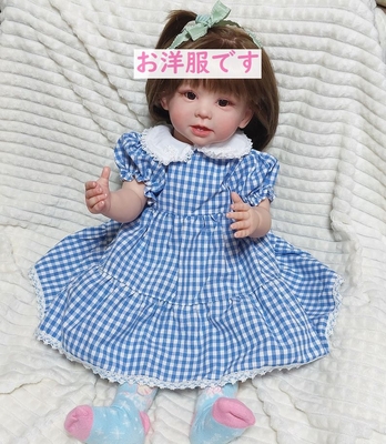 ドール服 青チェックワンピース（切り替え）