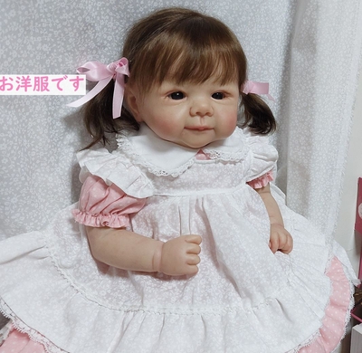 ドール服   ピンク水玉エプロンワンピース  50