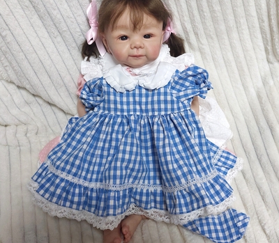 ドール服  青チェックワンピース 50